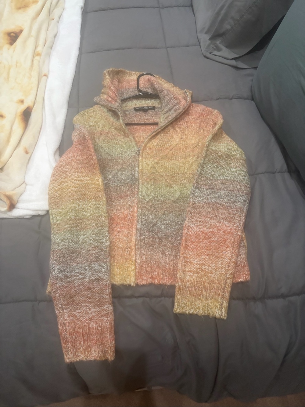 Central Park West Multicolor Gradient Zip Cardigan - Peach, Yellow, Gray